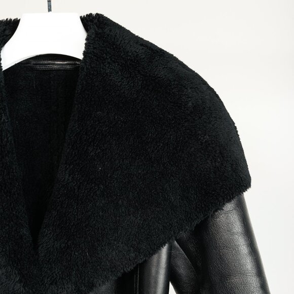 Balenciaga PF/19 Black Leather Shearling Belted Trench Coat - Picture 5 of 13